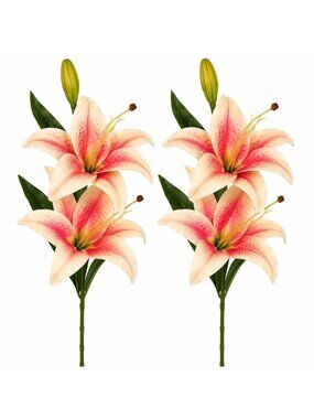 Real Touch Pink Stargazer Lily Stems Set of 2, Artificial Lily Flowers, Faux Wed
